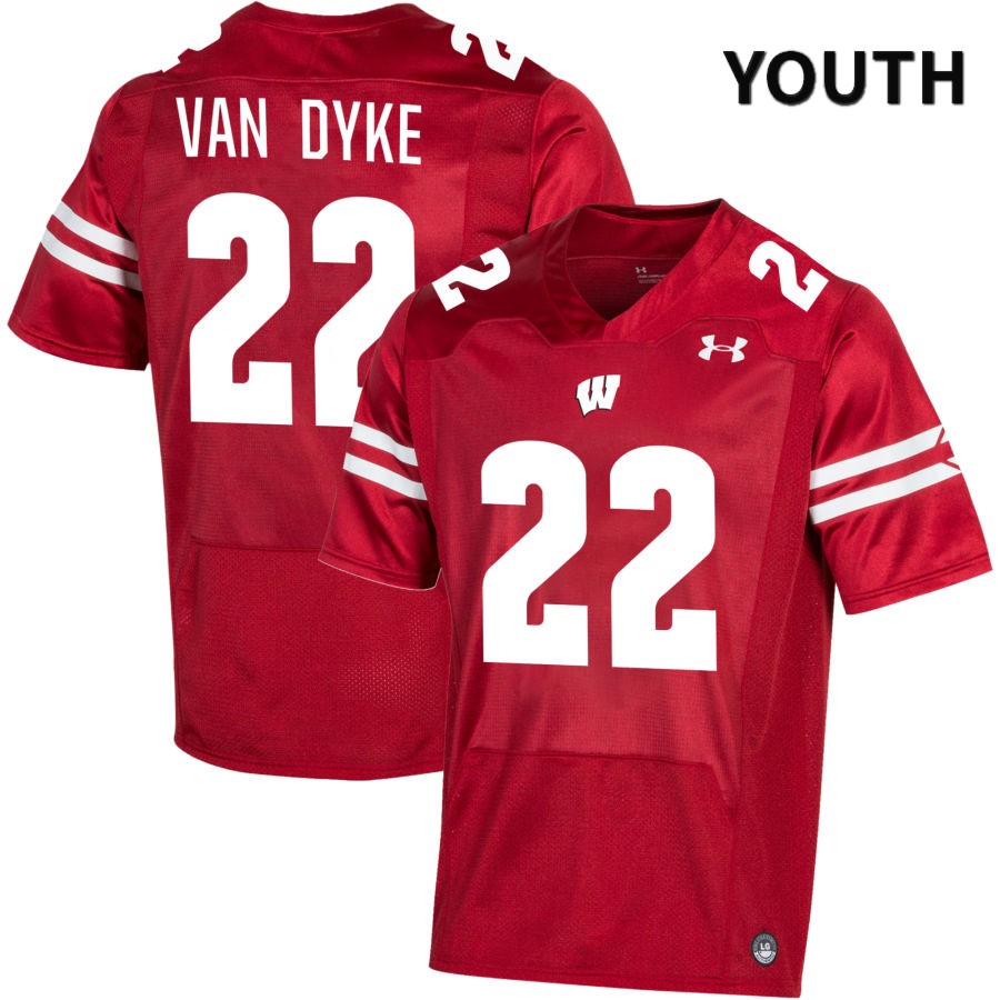Wisconsin Badgers Youth #22 Jack Van Dyke NCAA Under Armour Authentic Red NIL 2022 College Stitched Football Jersey SG40M81TG